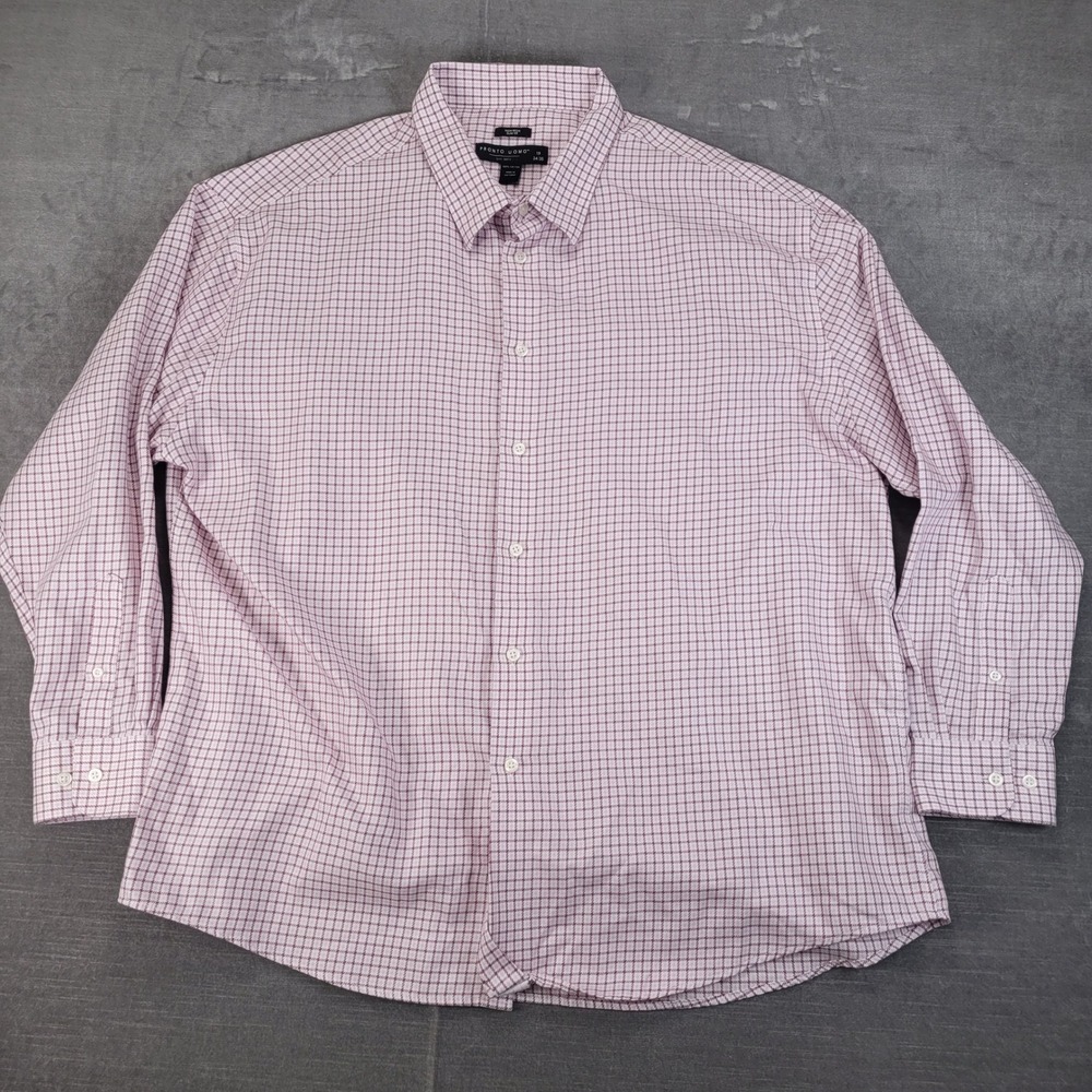 Pronto Uomo Men's Dress Shirt 19 34/35 Non Iron‎ Slim Fit Pink Checkered Cotton